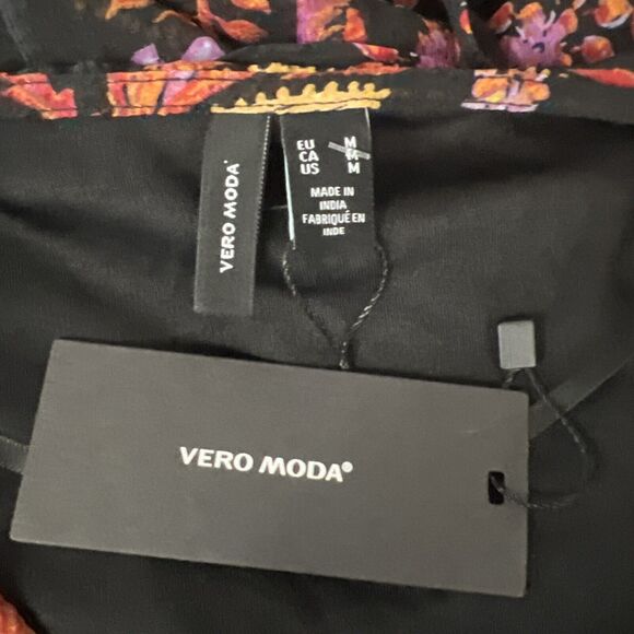 Vero Moda Stitch Fix Dress Womens Medium Black Floral Long Sleeve Tiered Lined - Picture 7 of 13